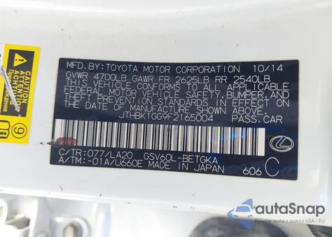 2015 Lexus Es 350 z USA, uszkodzony, nr VIN JTHBK1GG9F2165004